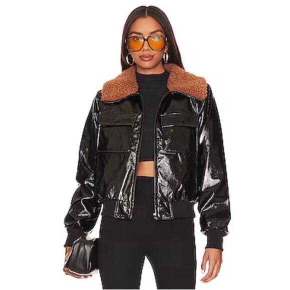 MOTHER Pilot Faux Patent Leather Jacket in Black,, NWT, Size XL - Picture 3 of 14